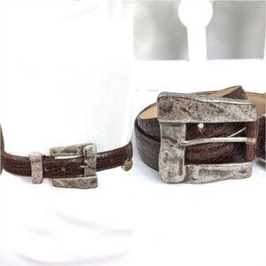 KENNETH COLE Belt Large Distressed Buckle Calfskin Leather S